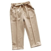 Odeerbi Toddler Girls Cotton Pants Straight Pants Fashion 1-6 Years Kids Elastic Waist Casual Pants Beige